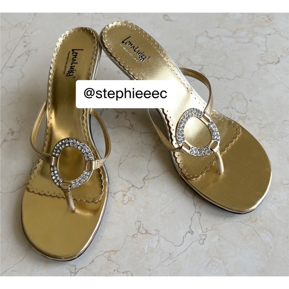 LenaLuisa Gold Slip On Heels with Silver Embellishment Crystal - Picture 3 of 14